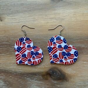 New Heart Red White & Blue Flag Earrings